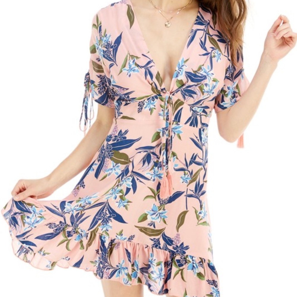 Pink Floral Ruffle Light Weight Summer Dress (A) - Picture 4 of 10